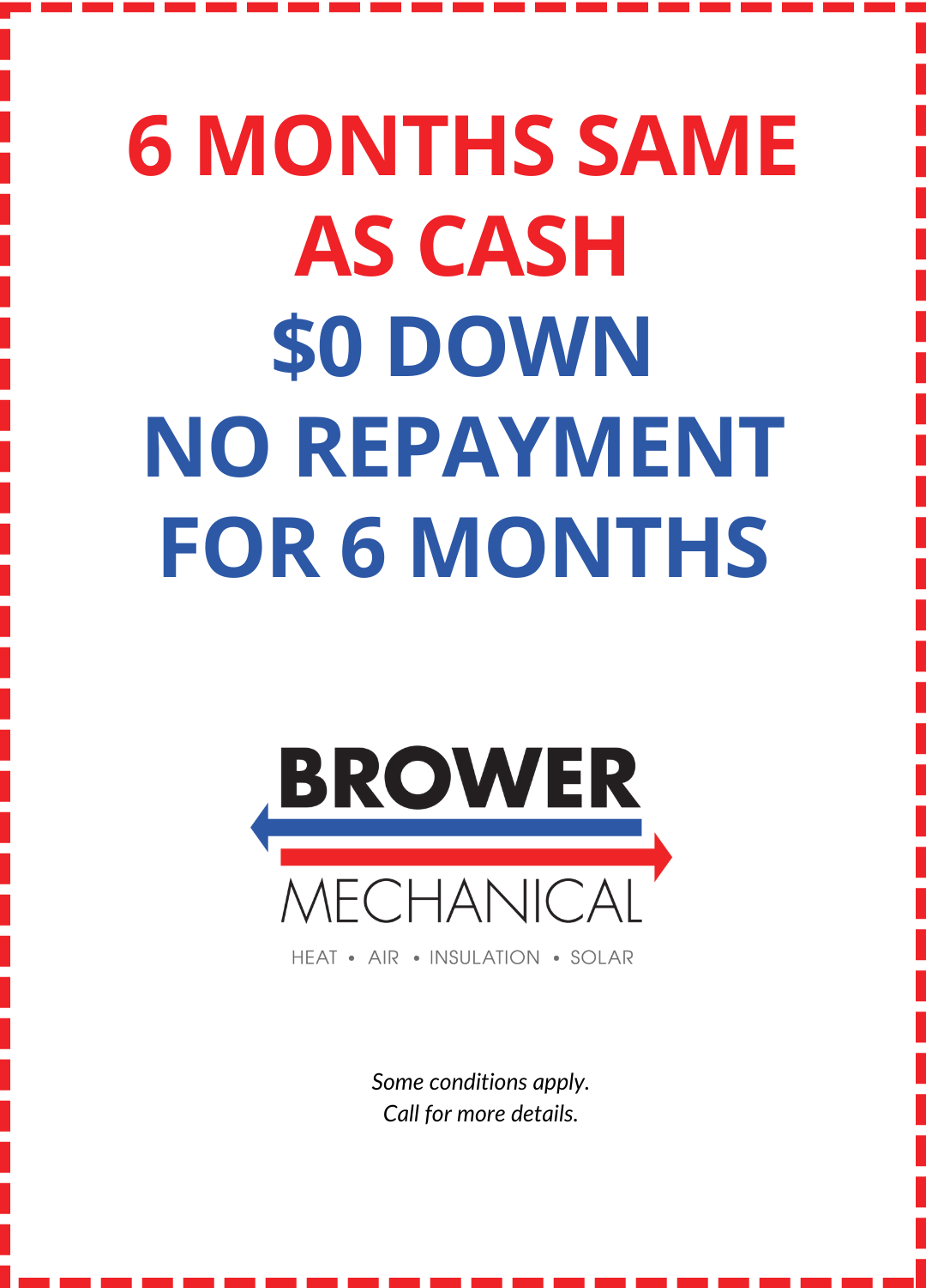 Brower Financing Special 6 Months Same As Cash Offer Coupon Graphic