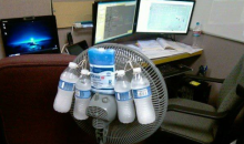 ice packs on fan in office