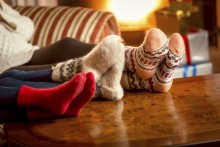 Warm Socks with Holiday Background