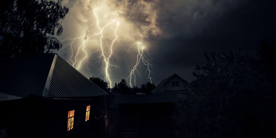 lighting storm above a residential neighborhood